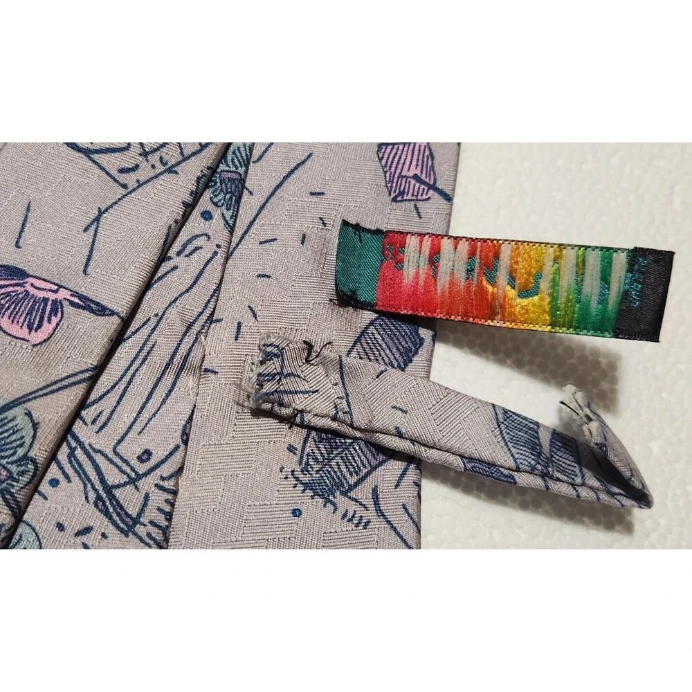 Peter Max Tie 1997 Vintage Gray Silk Classic Art Deco Stylish Man Flowers
